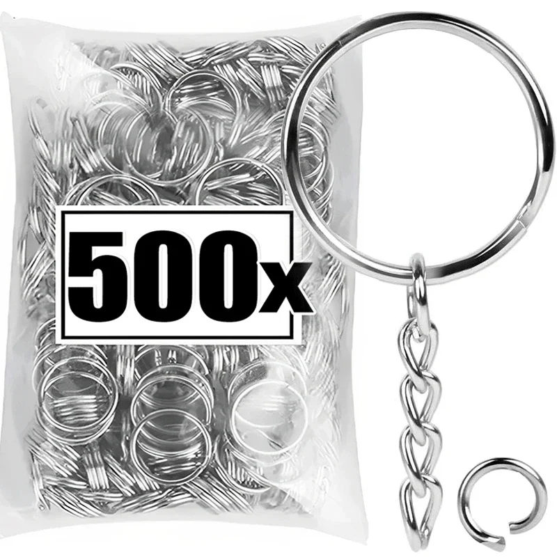 50/500pcs Metal Blank Keyring Keychain Split Rings Keyfob Key Rings Lobster Clasp Key Chain Key Pendant Stainless Steel Rings