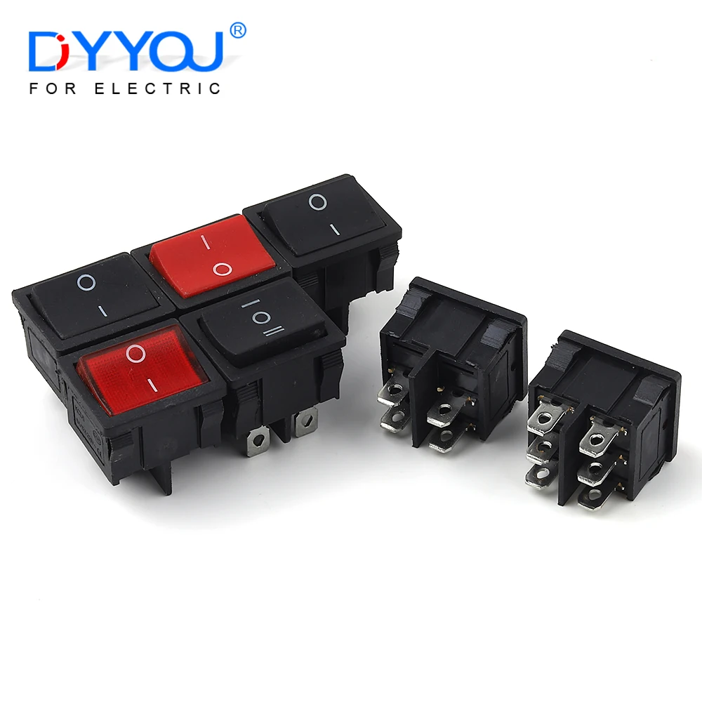 5/10PCS Black Red 24X21mm Rocker Switches With Light 4/6 Pin 2/3 Position 6A/250V 10A/125V ON-OFF/ON-OFF-ON/ON-ON Power Switch