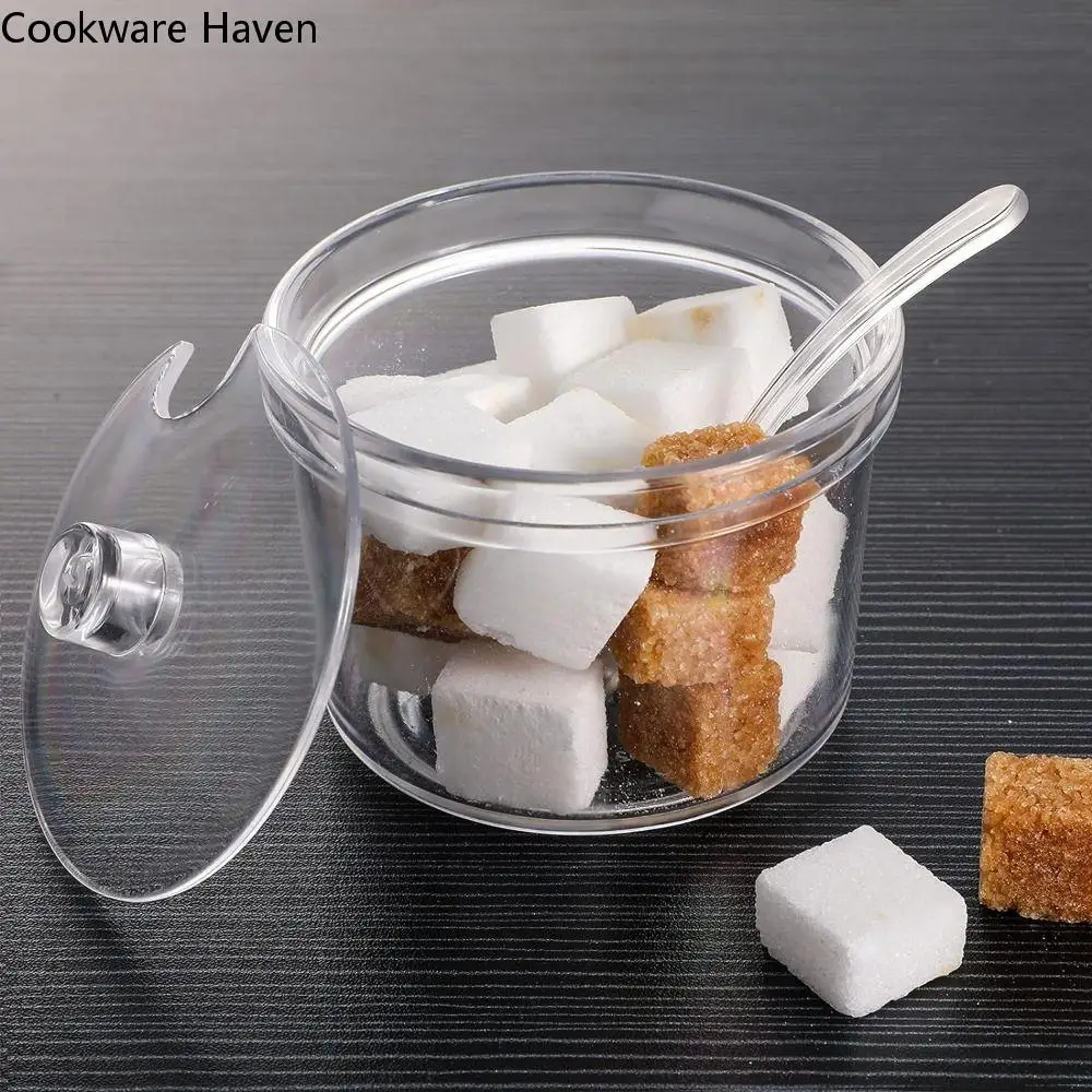 

Seasoning Box With Spoon and Lid Acrylic Sugar Bowl Anti-fall Visible Seasoning Jar Transparent Condiment Container Chili Sauce