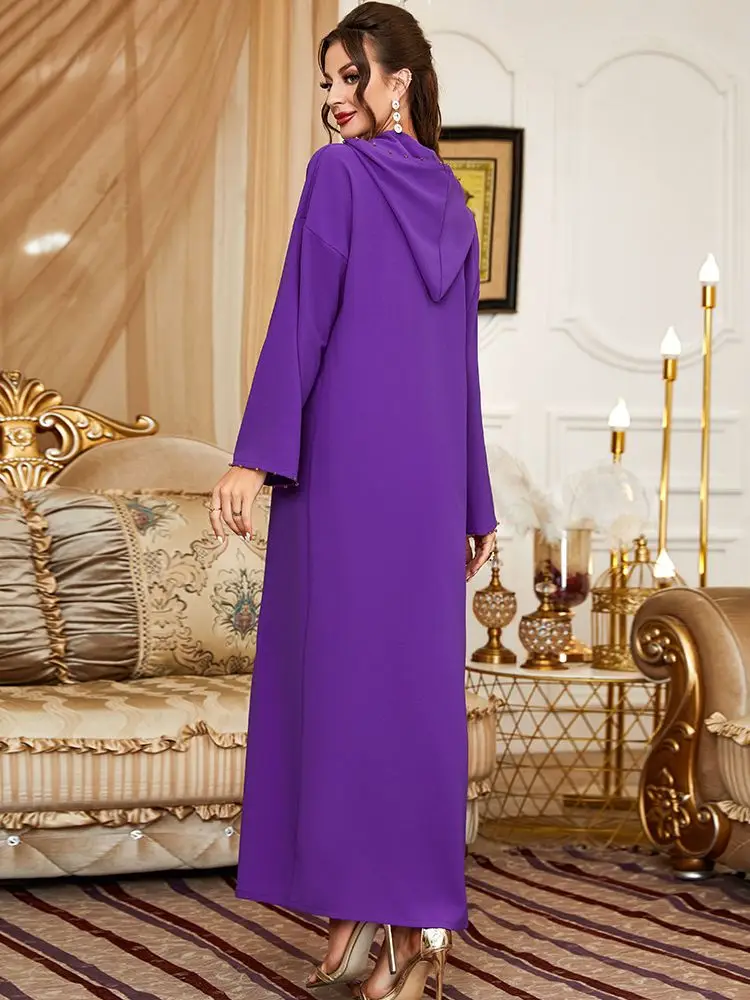 Summer Muslim Hooded Morocco Dress Women Diamond Ramadan Eid Kaftan Abaya Saudi Islam Long Party Dress Robe Caftan Vestidos 2022