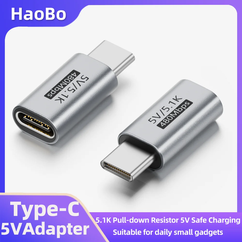 USB-C 5.1K Resistor Charging Adapter Safe 5V Overvoltage Protection Aluminum Alloy Type C Connector for Small Smart Gadgets