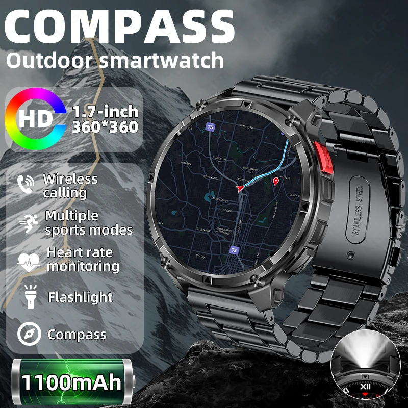 

LIGE Outdoor Sports Smart Watch Men HD Screen 1100mAh Large Battery Long Standby Time Bluetooth Call IP68 Waterproof Smartwatch