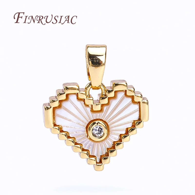 18K Real Gold Plated Natural Shell Heart Pendants For Necklace Making,Inlaid Zircon Love Charms DIY Jewellery Making Supplies