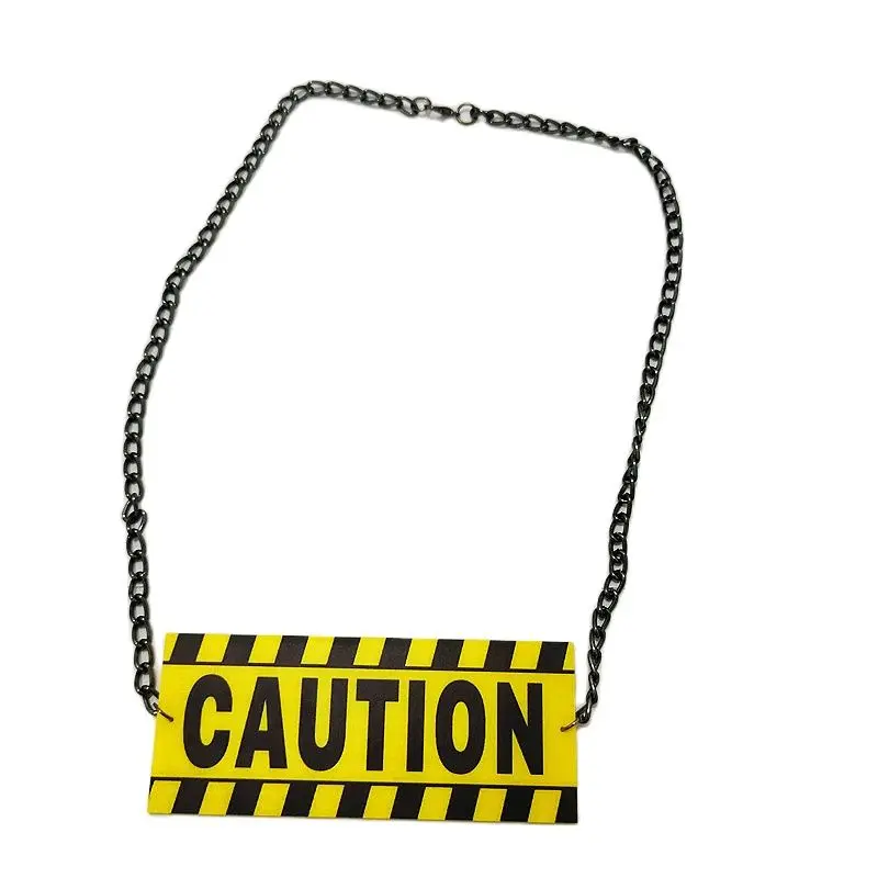 KUGUYS Yellow Caution Card Fashion Pendant Necklace for Women Men Acrylic Letter Stripe HipHop Rock Gift Jewelry Accessories