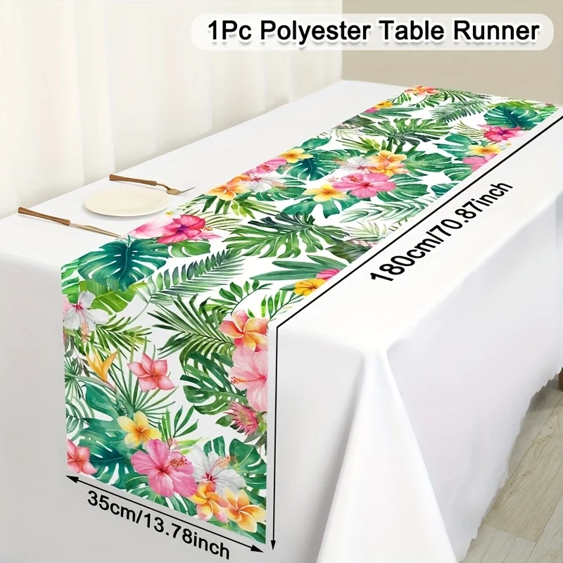 VIKAMA Summer Hawaii Floral Palm Table Runner Polyester for Kitchen Dining Hawaii Party