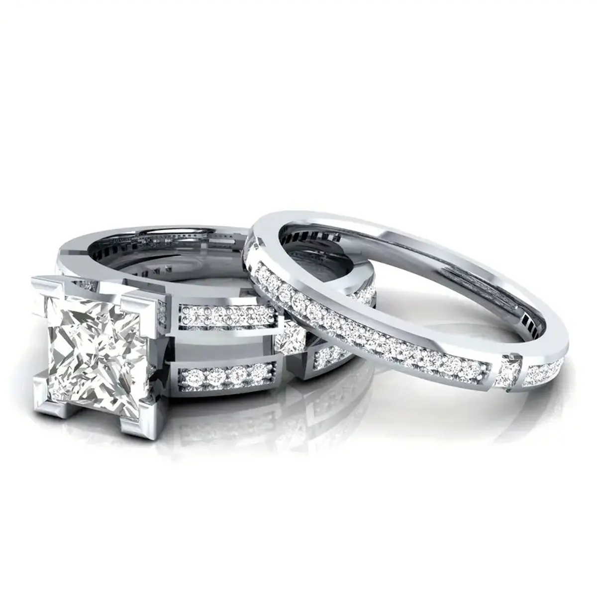 925 Sterling Silver Classic Luxury Square Diamond Moissanite Ring Set, Combination Ring, Engagement and Wedding Ring, Luxury Light Luxury Anniversary Gift, Valentine's Day/Birthday Gift, Best Gift for Girlfriend/Wife, Unique Jewelry
