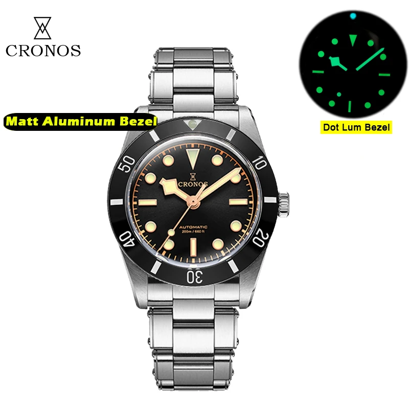 Cronos Luxe Herenhorloge 37mm Diver BB54 Vintage Automatische Horloges Vrouwelijke Eindlinks Saffier 20 Bar L6033 - afbeelding 1