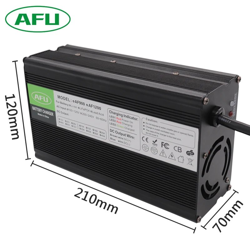 54.75V 15A Charger 15S 48V LiFePO4 Battery Charger With Cooling Fan Aluminum Shell Quick Charge