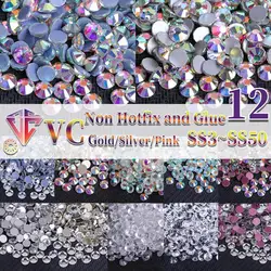 VC Super Glitter Crystal AB Strass SS3-SS50 Non Hotfix e colla FlatBack Strass Garment decorazioni per unghie