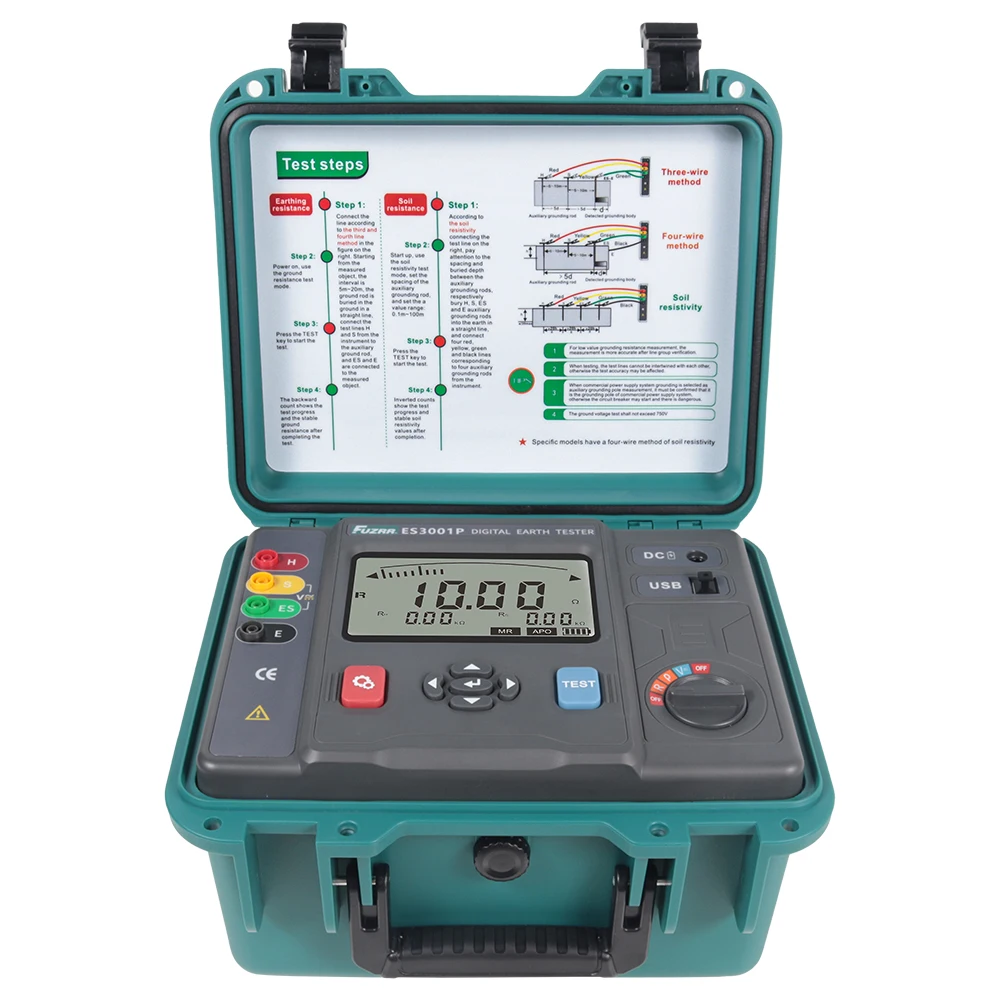 ES3001P Soil Resistivity Tester 0.00-9999kΩm Upgraded Earth Resistance Meter Grounding Network Various Parameters Detector
