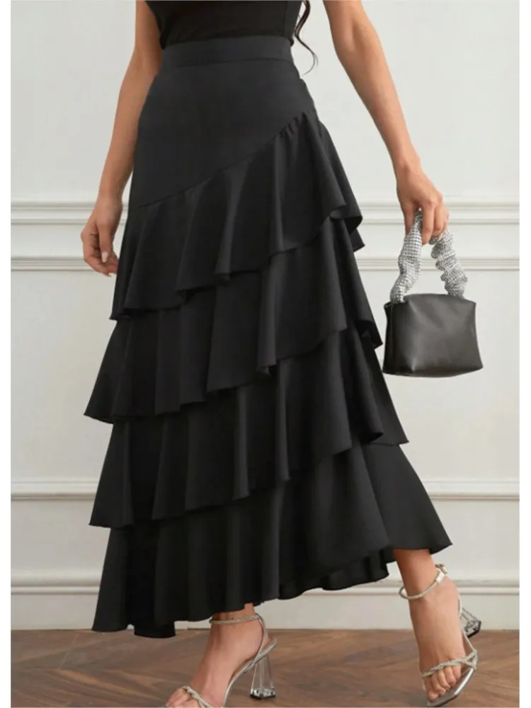 

Women's New High Waist Layered Ruffle Maxi Cake Skirt Spring Elegant Party Wedding Guest Y2K Solid Fashion Vintage A Line Skirts