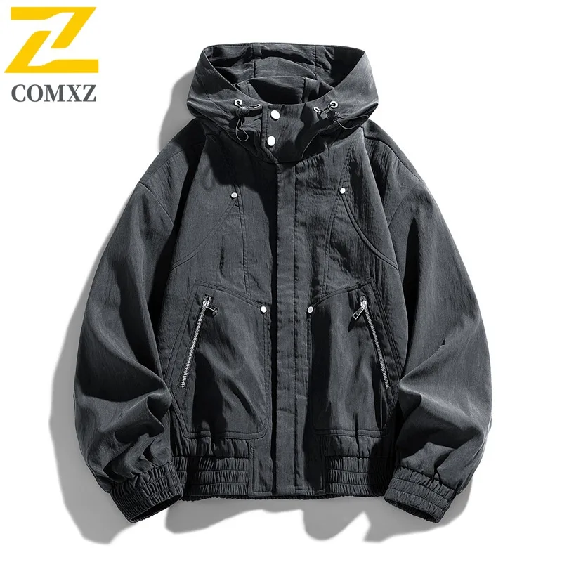 

Men's Workwear Hooded Jacket Water-Resistant Windproof Utility American Style Oversized Streetwear Vintage Outdoor Casual Jacket