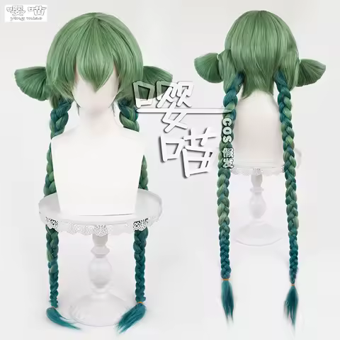 Anime Miku Little Zombie Cosplay Wig 90CM Green Heat Resistant Synthetic Hair Hatsune Cosplay Wigs Halloween Party for Women Wig