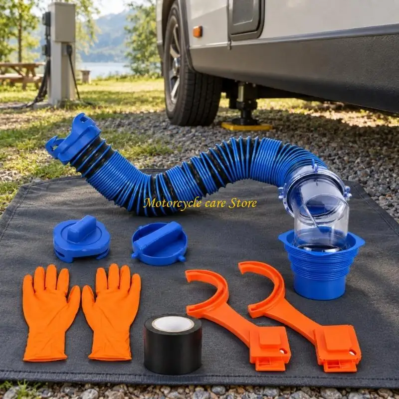 U75F 3FT/10FT Motorhome Sewer Hose with 4-Prong Locking Fitting, Rotating and Transparent Elbow for Tank Draining