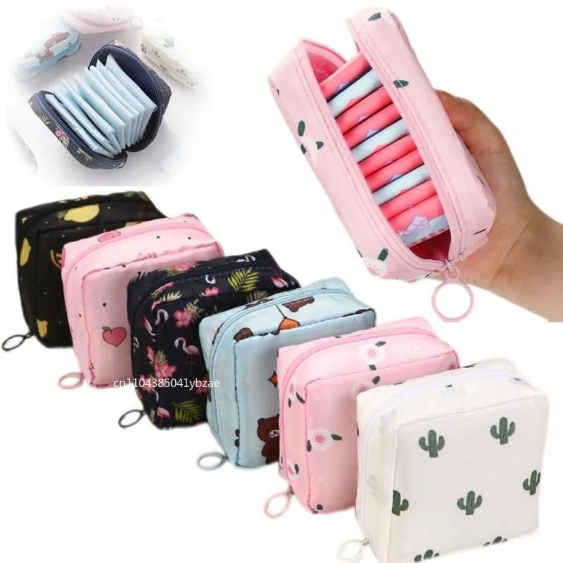 Bolsa de almacenamiento de tampones y toallas sanitarias para mujer, bonitas bolsas para almohadillas sanitarias, maquillaje portátil, lápiz labial, llaves, auriculares, organizador de Cables de datos