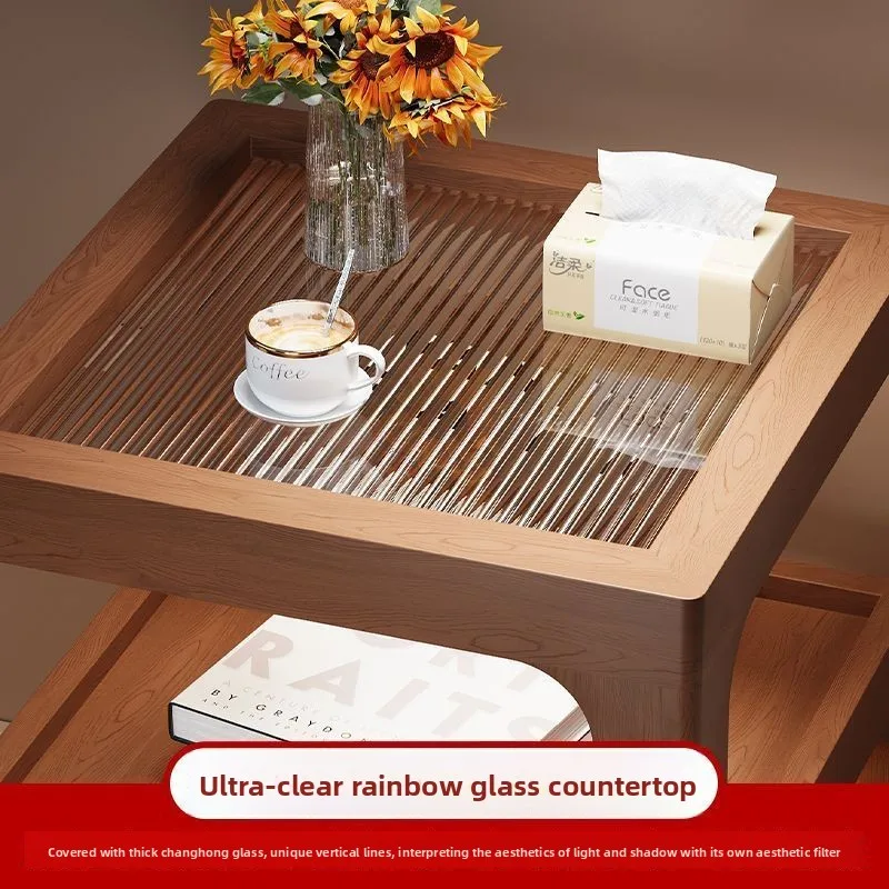 Bedside Table Furniture with Frosted Glass Top & Rattan, Magnetic Sensor LED Light 3-Tier Storage Cabinet Modern Home Decor