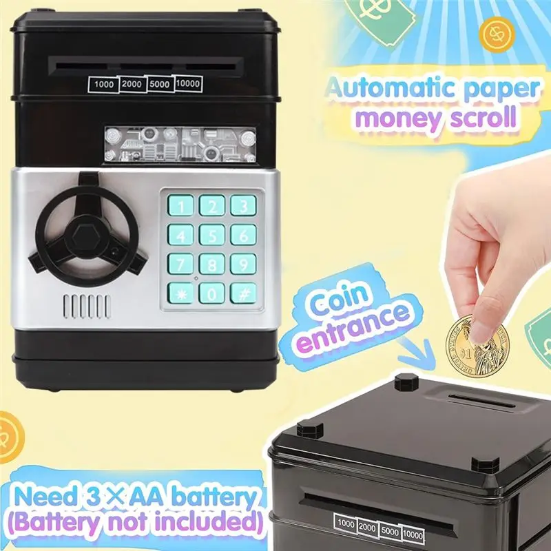 A00E-Piggy Bank Cash Coin Can ATM Bank Coin Money Bank للأطفال هدية باللون الأسود #6