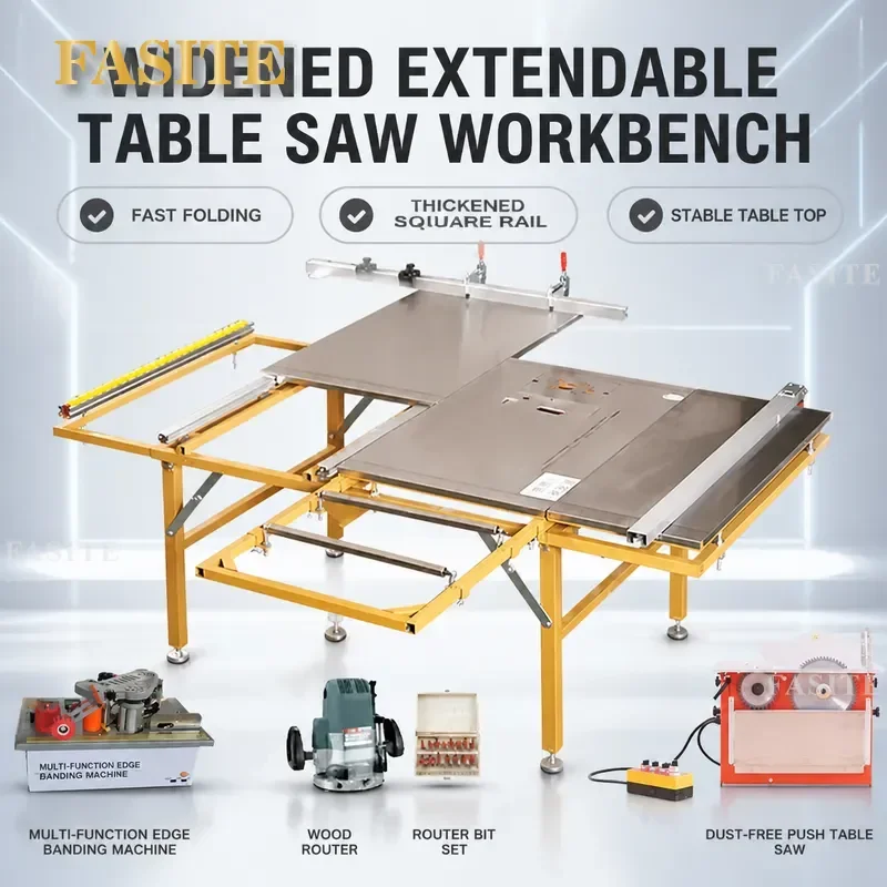 For Woodworking Push Pull Saw Table Multi Functional High Density Stainless Steel Folding Dust Free Operation Table