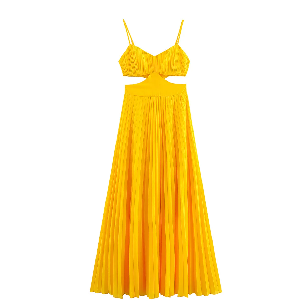 

2025 Holiday Style Summer Women's Pleated Dress Pleated Large Swing Yellow Suspender Dresses Boho Casual Seaside Beach Dress