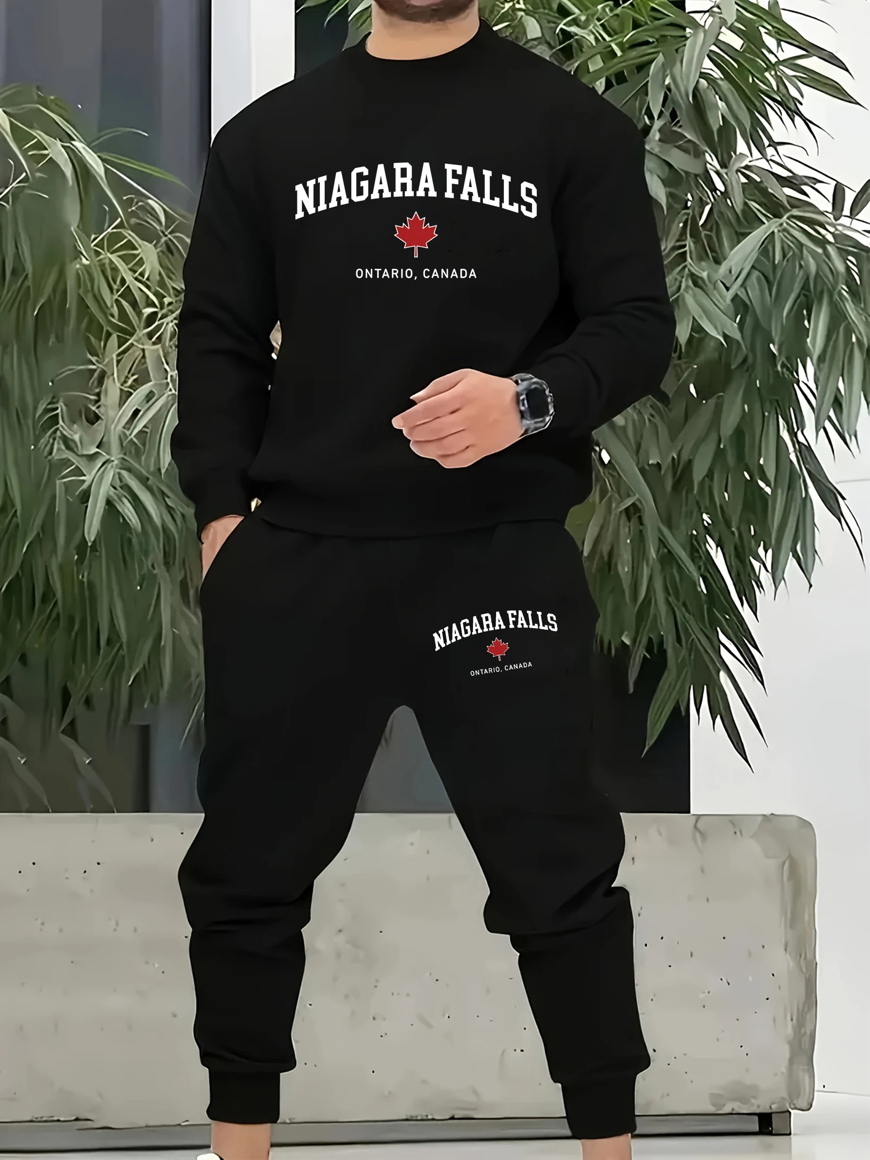 

Niagara Falls Ontario Canada Print Tracksuit Men Simple Soft Pants Vintage Casual Clothes Autumn Fleece Warm Man Sweatshirt