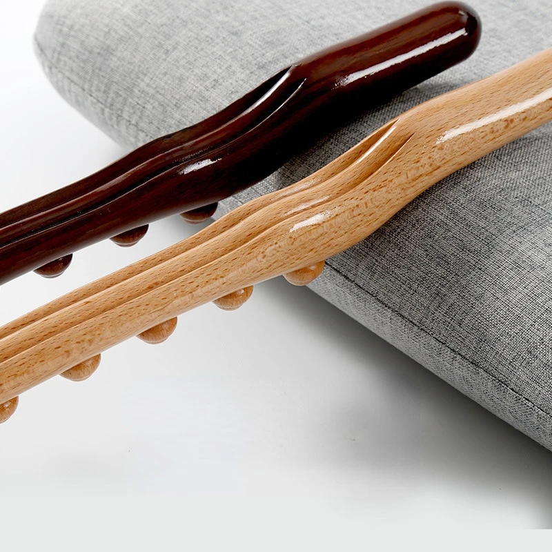 

New 8 Beads Gua Sha Massage Stick Carbonized Wood Back Body Meridian Scrapping Therapy Wand Muscle Relaxing Acupuncture Massager