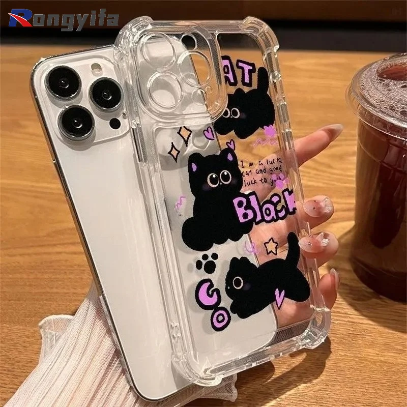 Cute Black Cat Phone Case For Samsung Galaxy A90 A82 A73 A72 A71 A70E A70S A60 A57 A56 A55 A54 A53 A52S A51 A50S A42 A41 Cover