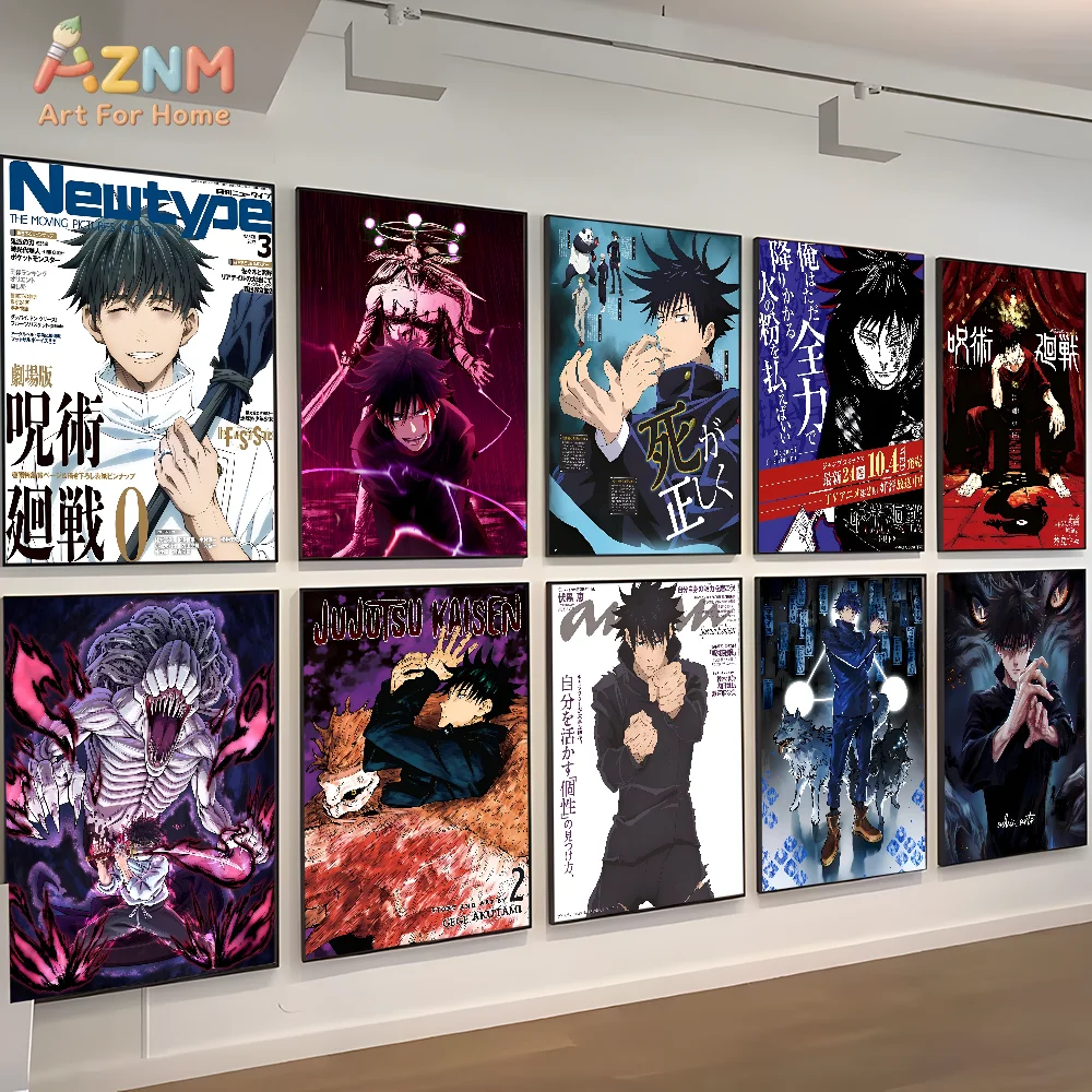AZNM Jujutsu Kaisen Yuta Okkotsu Megumi Fushiguro Anime Canvas Wall Art Print, Dark Manga Cover Poster for Bedroom Home Decor, N