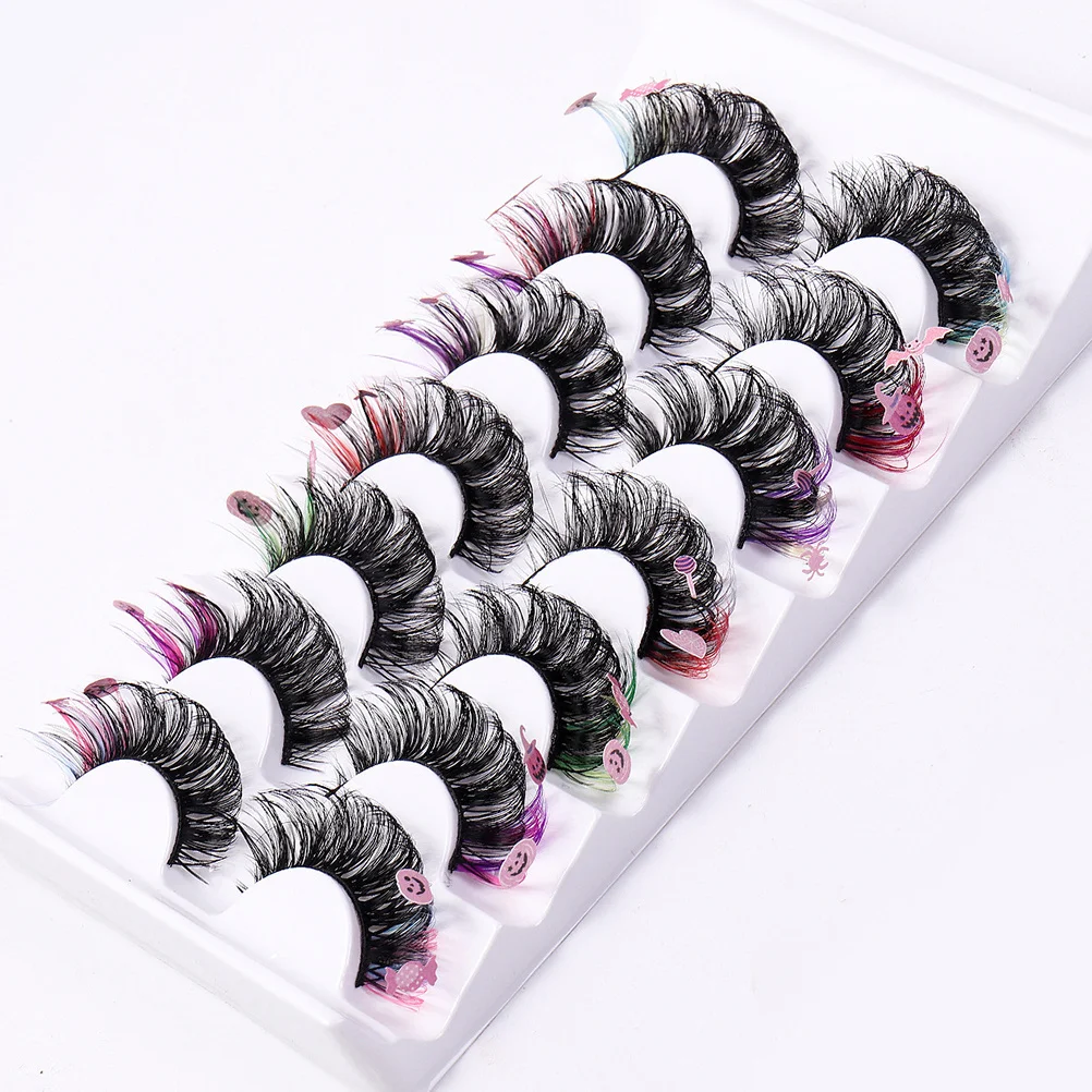 

7Pairs Colored Lash Extensions Faux Fiber Safe Skin Friendly Enhance Charm Eye Catching Look Lash Extension Cosplay Lashes