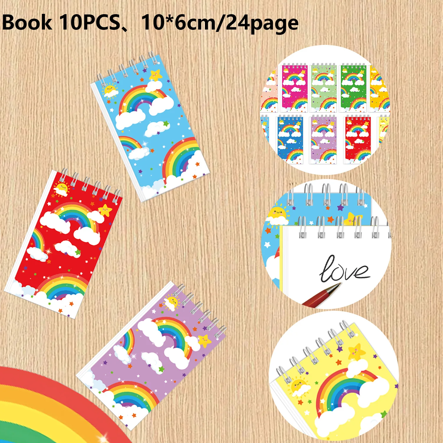 

10PCS Rainbow Mini Spiral Pocket Notebooks Memo Pad Coil Booklet Notepads For Kids Gifts Party School Diaries