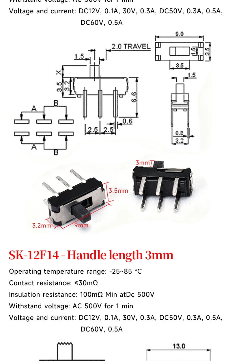 5 Stück Mini-SPDT-Schiebe-Kippschaltergriff 3/5mm MSS-22D018 SS-12D00 SK-22D07 MSK-12C02 SS-12F44 MSK23D19 - Elektronisches Bauteil – Detail 5