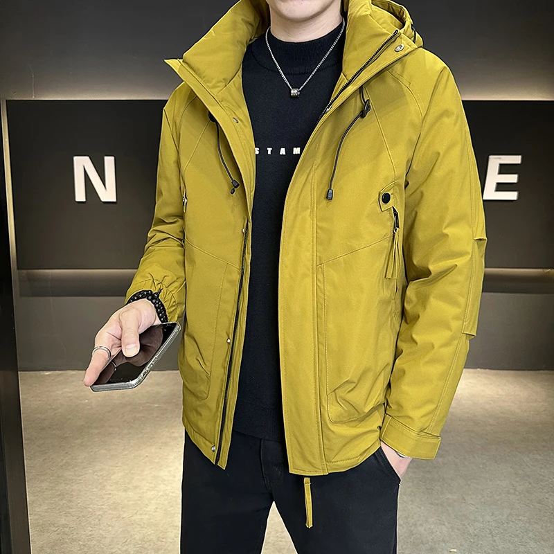 

Casual Outdoor Warm Hooded 90% White Duck Down Jackets 2025 Winter Men's Solid Puffer Coats Streetwear Windproof Padded Clothing