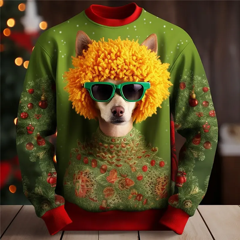 Men's Graphic Dog Merry Christmas Sweatshirts Long Sleeve Sweatshirt Crew Neck Fashion Daily Casual 3D Print Sports Clothing New