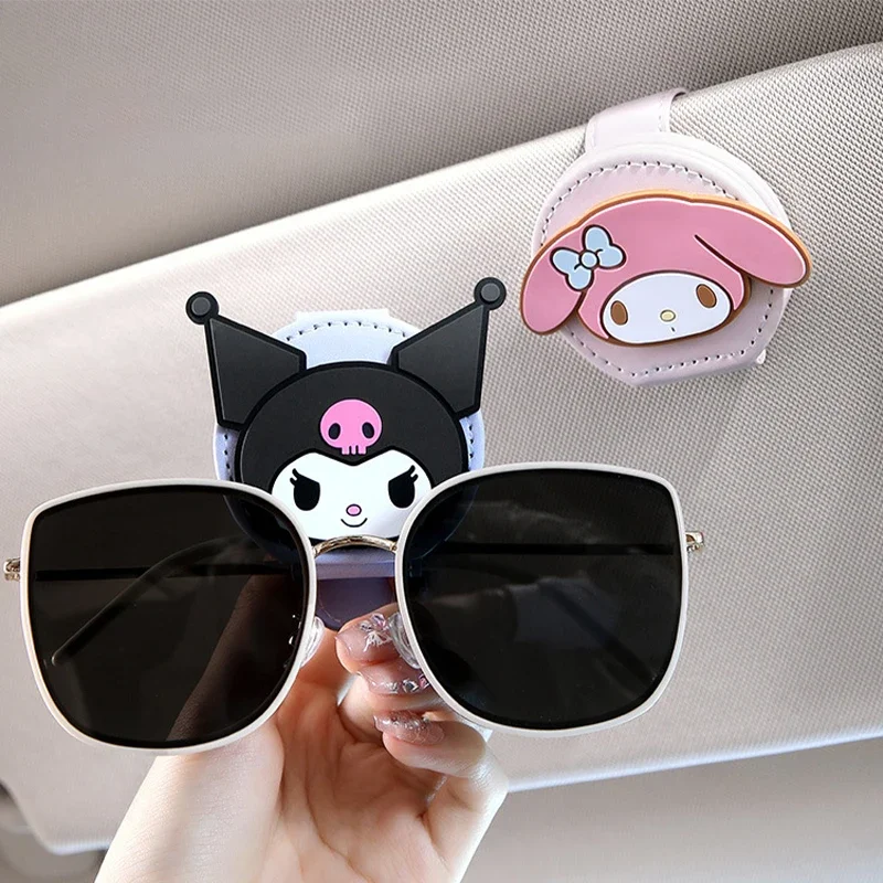 Sanrio Kuromi Car Glasses Clip Kawaii Hellokitty Cinnamoroll Cute Cartoon Magnetic Adsorption Sunglasses Clip Auto Accessories