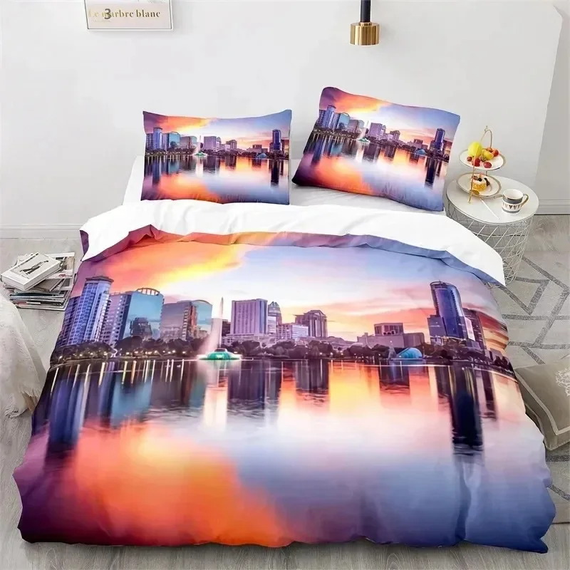 Statue of Liberty Duvet Cover King Size Microfiber World Famous Building Bedding Set New York Landmark Cityscape Comforter Cover