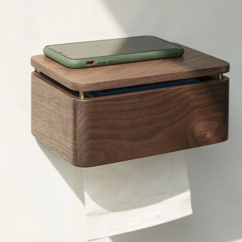 Walnut Toilet Tissue Box Bathroom Tissue Storage Box Wall Mounted Non Perforated Household Paper Storage Box Paper Holder ZG855 view 2