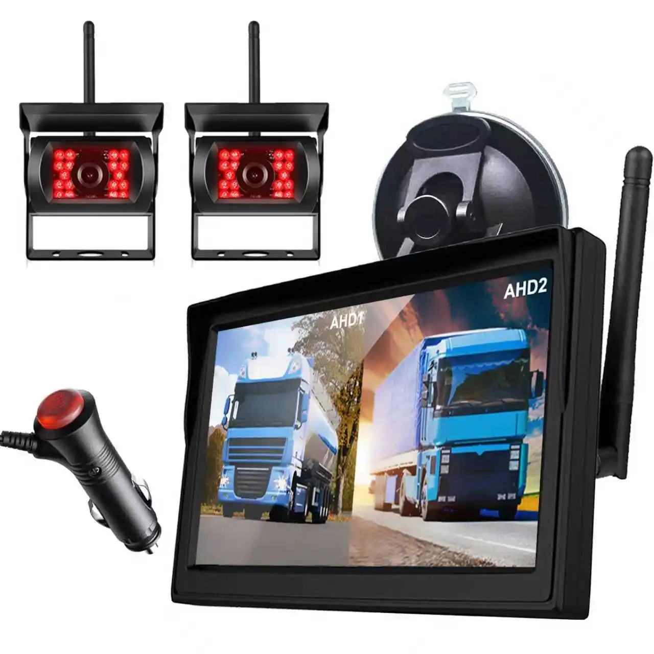 

Lastbus 5" Rearview Monitor Split 2 Screen / Single Full Screen + FHD 1080P Backup Camera Waterproof For Rv Van Trailer Caravan