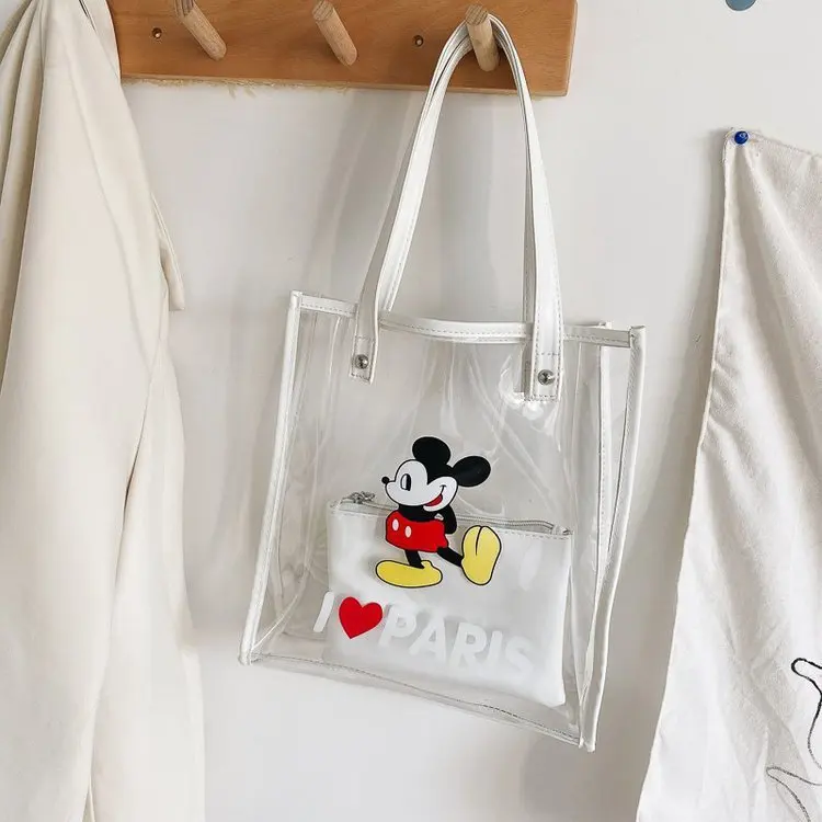 Modne przezroczyste pojedyncze torby Disney nowy projekt Mickey nadruk z myszką torebki śliczne moda kobiety śliczne pcv casualowe torby tote