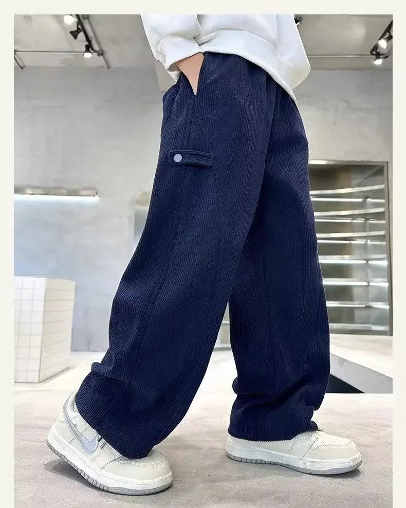 ZOETOPKID Jungen Freizeithosen Kinder Herbst Lose Warme Sporthosen Marineblaue Hosen für Kinder Frühling Kinderbekleidung – Detail 3