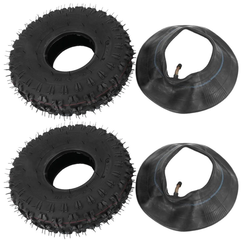 

4Pcs 4.10-4 410-4 4.10/3.50-4 Inner Tube + Tire For Garden Rototiller Snow Blower Mowers Hand Truck Wheelbarrow Go Cart