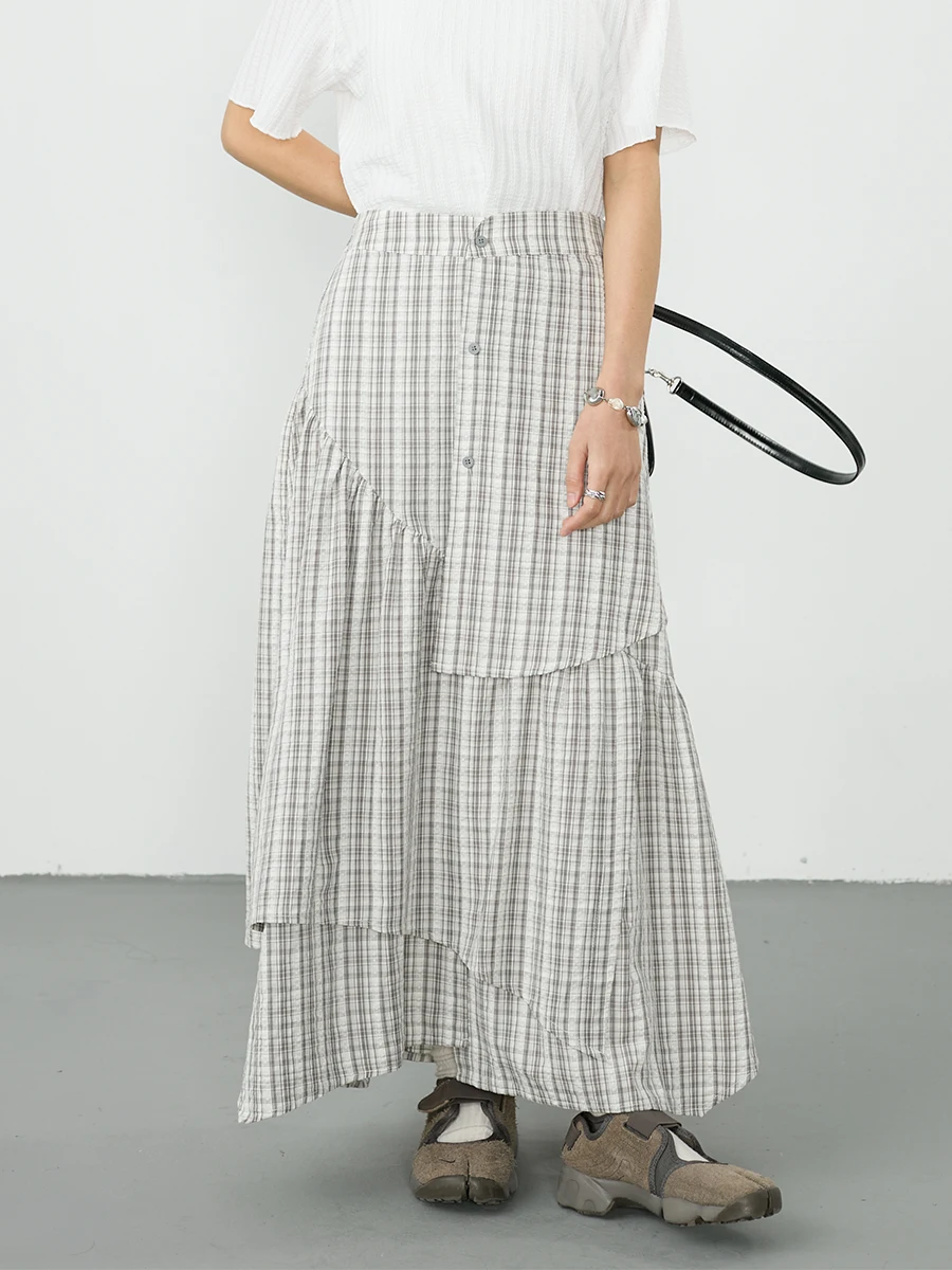 

Юбка Inkday в японском стиле, легкая, в стиле ретро, плиссированная, в клетку, женская, с эластичной талией, асимметричная, с двойным слоем и асимметричным подолом, А-силуэт