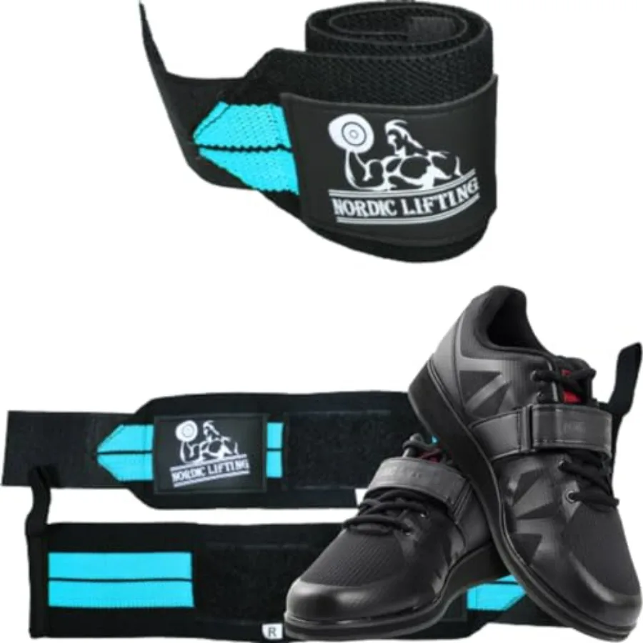 حزمة معصم 1 قطعة باللون الأزرق المائي مع أحذية مقاس Megin 11 باللون الأسود للتدريب في صالة الألعاب الرياضية ودعم رفع الأثقال وقبضة معززة وجوي #1