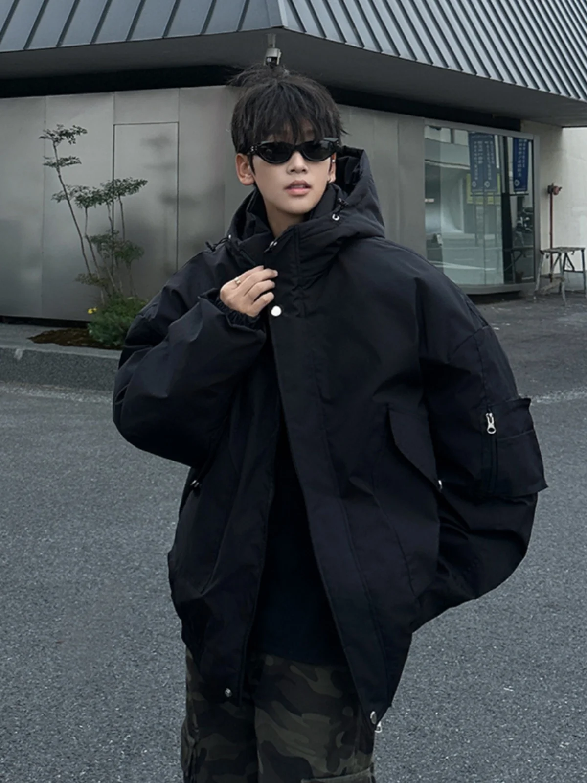 

Зимняя утепленная хлопковая куртка для мужчин: свободная, с капюшоном, в американском стиле, для пар, теплая, модная верхняя одежда