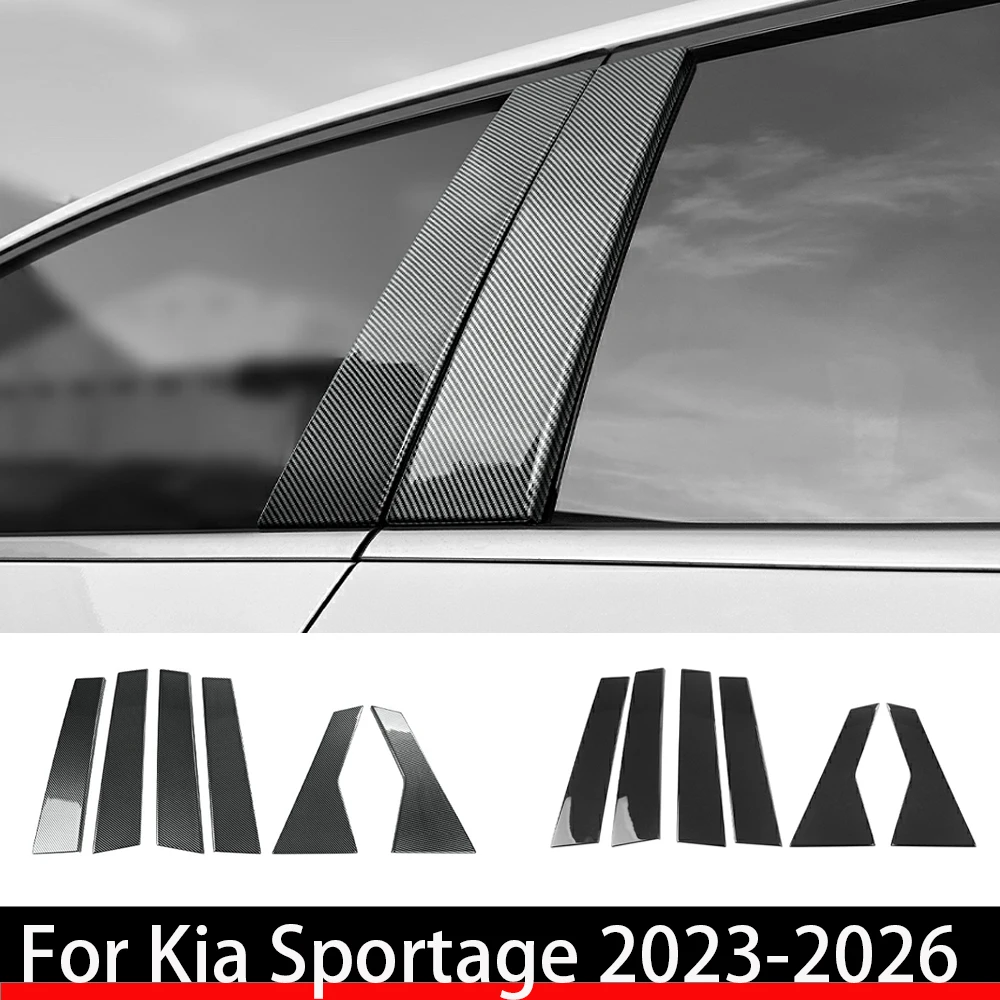 

6pcs Black Carbon Fiber Car Window BC Pillar Posts Trim Cover For Kia Sportage NQ5 2022-2026 Exterior Accessories