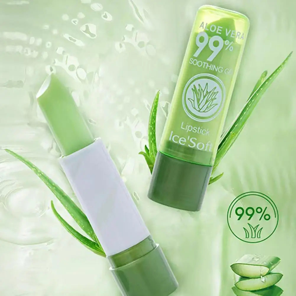 Batom hidratante de aloe vera, 2 peças, mudança de temperatura, bálsamo labial, nutritivo duradouro, cuidados com os lábios, anti-secagem, esfoliante