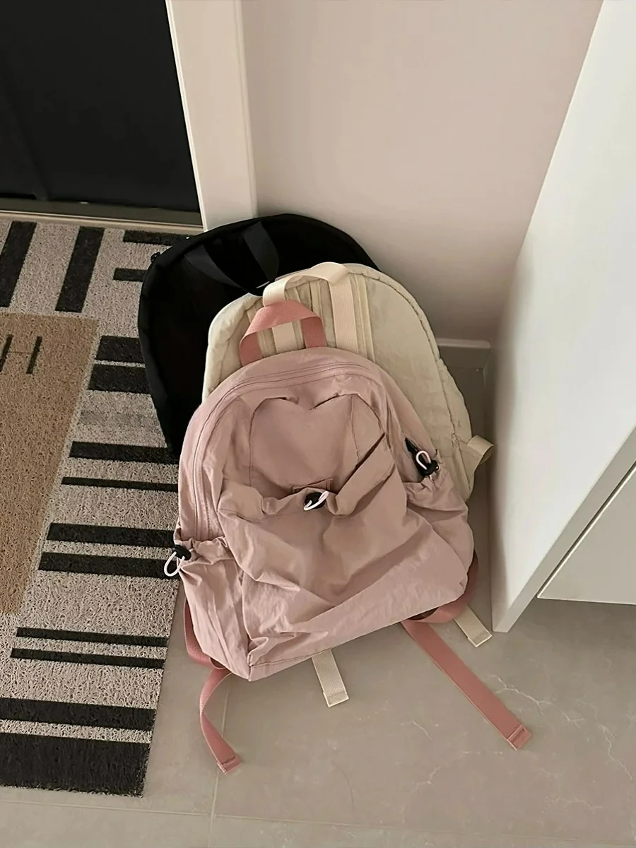 

Casual Backpacks Large Capacity Bag for Women Ins Pleated Backpack Solid Color Versatile Backpacks