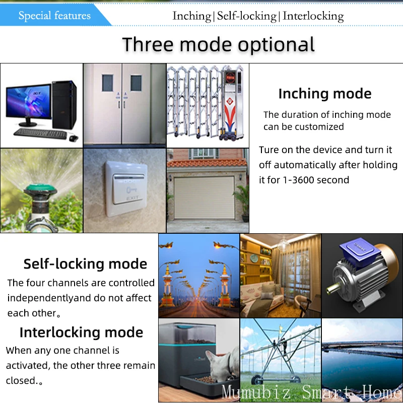 Tuya 스마트 4G LTE 스위치 RF433 MHz 원격 무선 컨트롤러 전원 액세스 스위치가있는 12V/220V 4 채널 지능형 릴레이