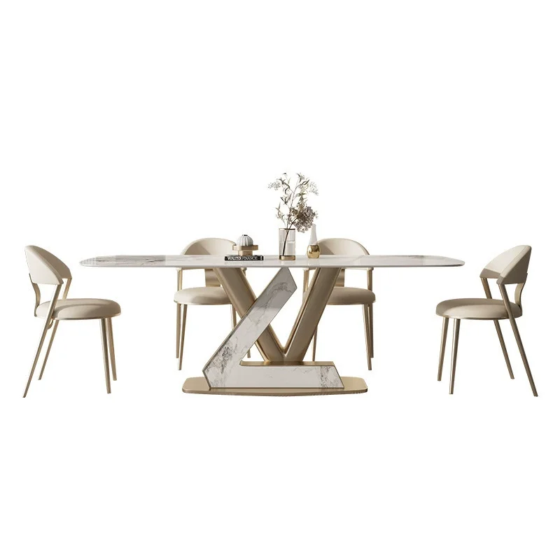 

gh-Luxury Family Wholesale Dining Table for Family Banquet Marble Dining Table Set Home Furniture Metal Stainless Steel^