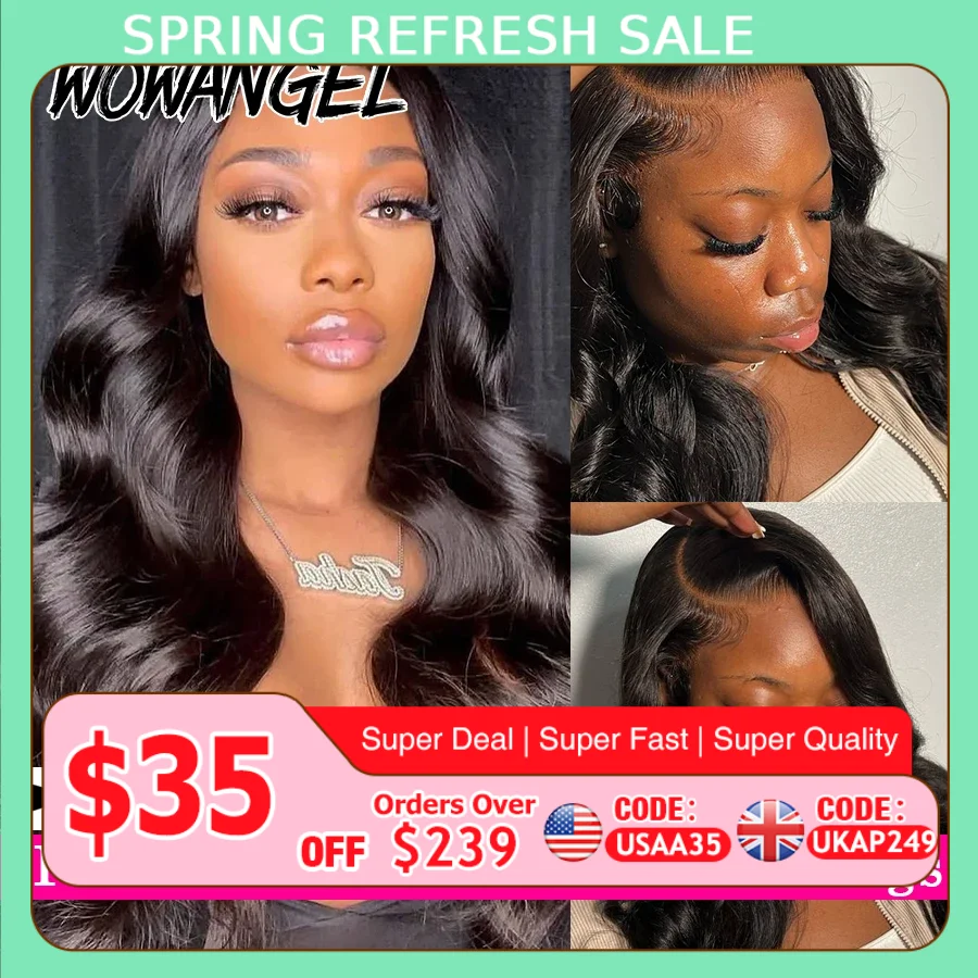 

Парик Wow Angel 13x6 HD Lace Front, 250% плотность, из натуральных волос Remy, с эффектом Body Wave, быстросъемный, предварительно проработанный, готовый к носке, для женщин