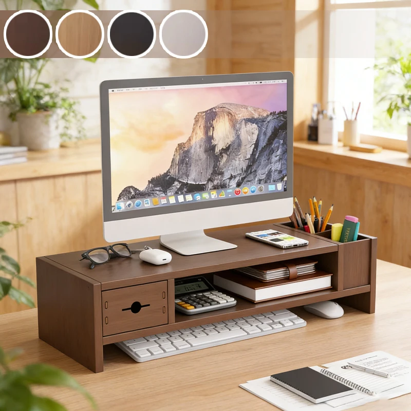 

Ergonomic Keyboard Storage Multi-Functional Wooden Desktop Organizer with Drawer Pen Holder for Office Space-Saving Desk Storage
