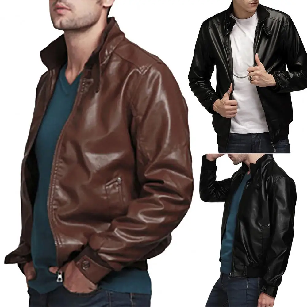 

Motorcycle Windbreaker Classic Windproof Men Motorcycle Windbreaker Faux Leather Men Jacket